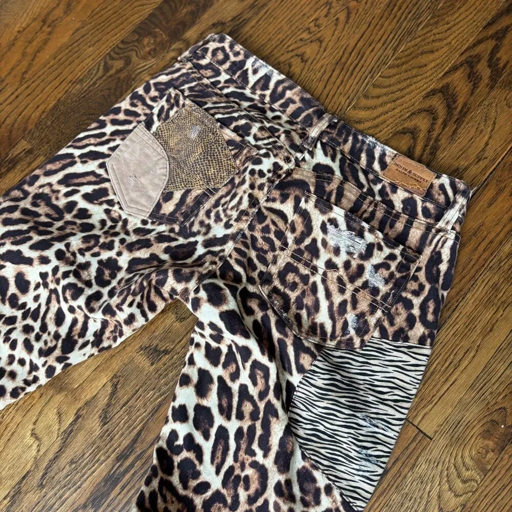 Ralph Lauren Denim & Supply Leopard Patchwork Skinny Jeans Low Rise Size 27